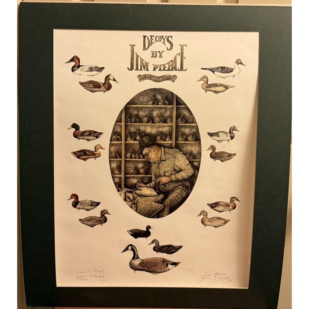 RARE 22x26 Matted Decoys By Jim Pierce Print Signed Valerie Lloyd Jim Pierce VTG